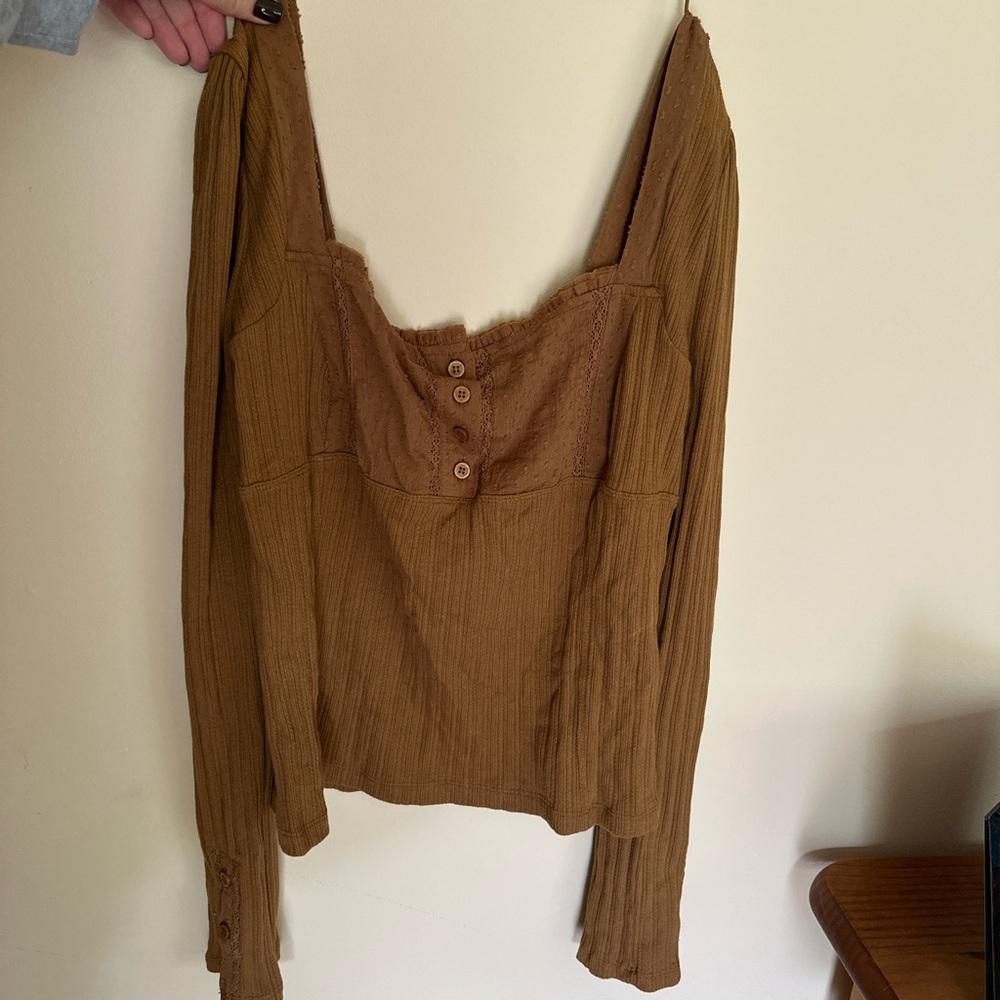 Free People Brown Button-Front Blouse